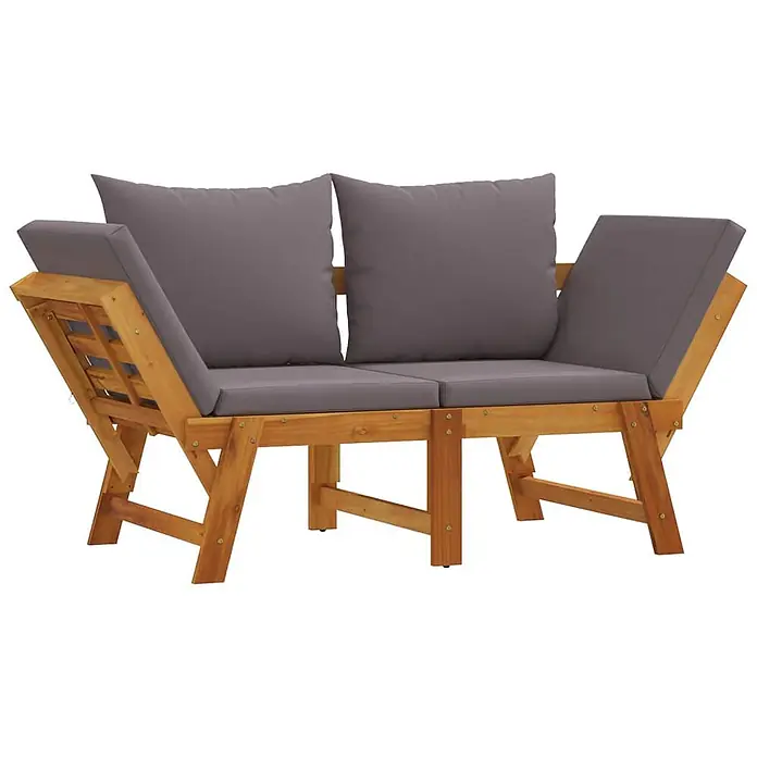 Furnicato Gartenbank Akazien-Massivholz geölt - B x T x H: 205 x 74 x 66 cm, Dunkelgrau - Hölzernes Zweisitzer-Gartensofa mit hellbraunem Gestell und dunkelgrauen Kissen.