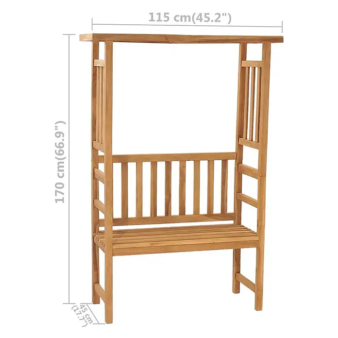 Furnicato Gartenbank Teak-Hartholz - B x T x H: 115 x 45 x 170 cm, Braun - Hölzerne Gartenbank mit Rankgitter. Diese Outdoor-Bank aus Naturholz ist 115 cm breit, 170 cm hoch und hat eine Sitzhöhe von 45 cm.
