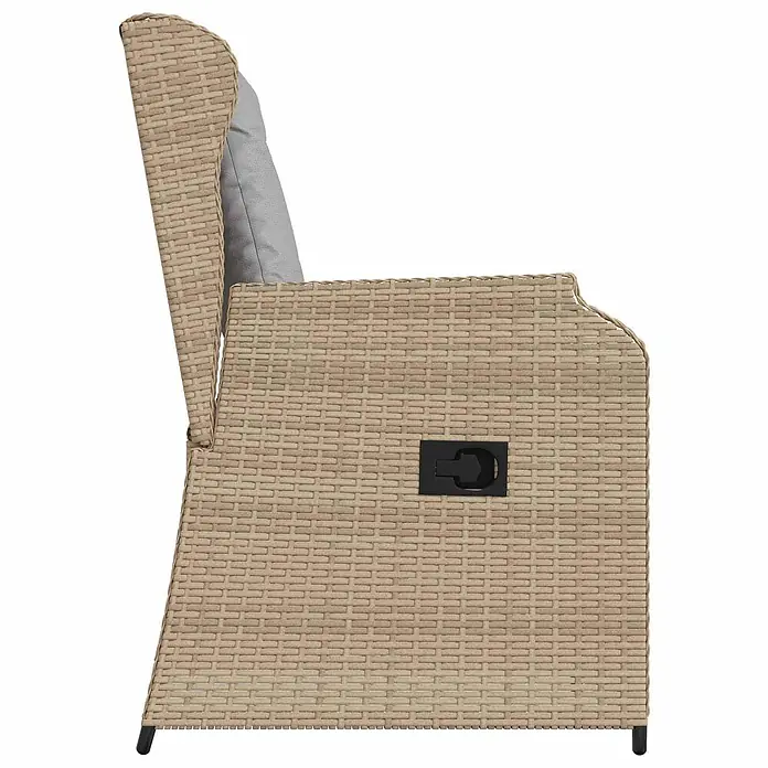 Furnicato Gartenbank - B x T x H: 55 x 67 x 95 cm, Beige und Grau - Beiges Polyrattan-Sesselteil mit grauem Kissen und schwarzem Verstellgriff, Seitenansicht.