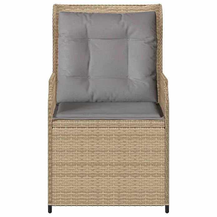 Furnicato Gartenbank - B x T x H: 55 x 67 x 95 cm, Beige und Grau - Beiger Rattan-Sessel mit bequemen grauen Rücken- und Sitzkissen.