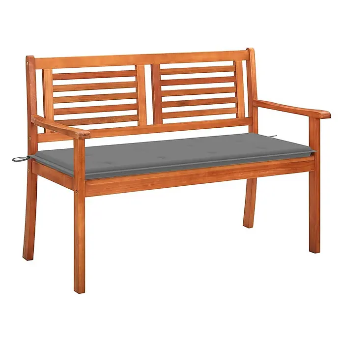Furnicato Gartenbank - B x T x H: 120 x 60 x 89 cm, Grau - Hölzerne Zweisitzer-Gartenbank mit grauem Polster.