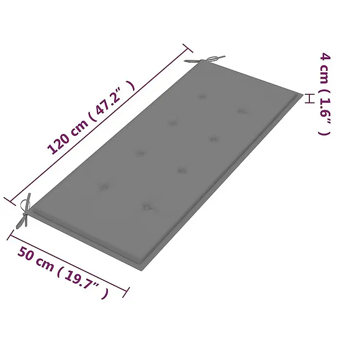 Furnicato Gartenbank - B x T x H: 120 x 60 x 89 cm, Grau - Rechteckiges graues gestepptes Kissen mit Bändern, 120x50x4 cm.