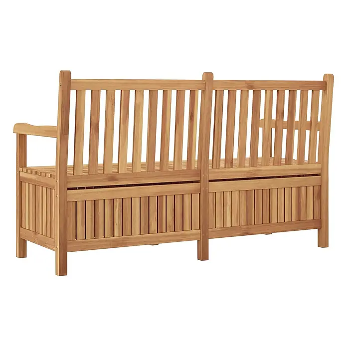 Furnicato Gartenbank Teak-Massivholz - B x T x H: 60 x 150 x 90 cm, Braun - Hellbraune Holzbank für den Außenbereich mit Lattenrückenlehne und integriertem Stauraum unter der Sitzfläche.