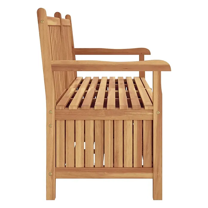 Furnicato Gartenbank Teak-Massivholz - B x T x H: 60 x 150 x 90 cm, Braun - Eine hellbraune Gartenbank aus Holz mit Lattenrostsitz, Rückenlehne und Armlehnen, seitlich gesehen.