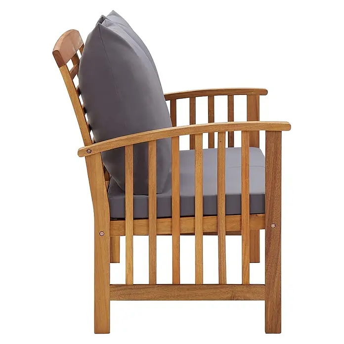 Furnicato Gartenbank Akazien-Massivholz geölt - B x T x H: 67 x 119 x 83 cm, braun und dunkelgrau - Gartenarmlehnsessel aus Holz mit Naturholzoberfläche und dicken grauen Kissen.