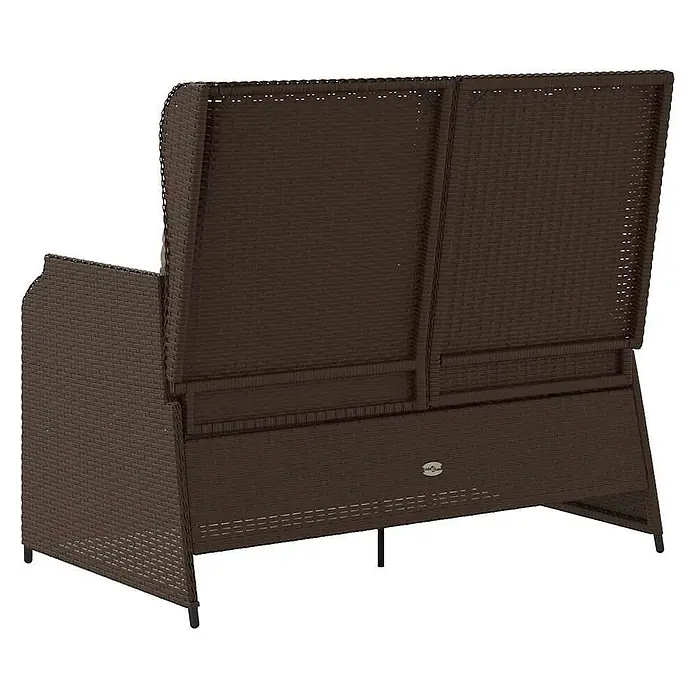 Furnicato Gartenbank - B x T x H: 110 x 95 x 85 cm, Braun - Braunes geflochtenes Rattan-Gartensofa, von hinten und der Seite gesehen.