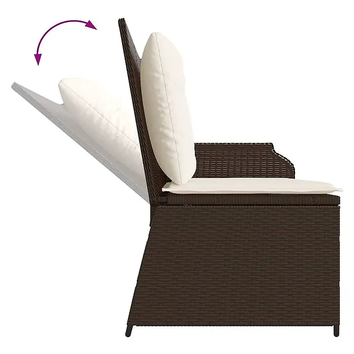 Furnicato Gartenbank - B x T x H: 110 x 95 x 85 cm, Braun - Brauner Rattan-Gartenstuhl mit cremefarbenen Kissen und verstellbarer Rückenlehne.