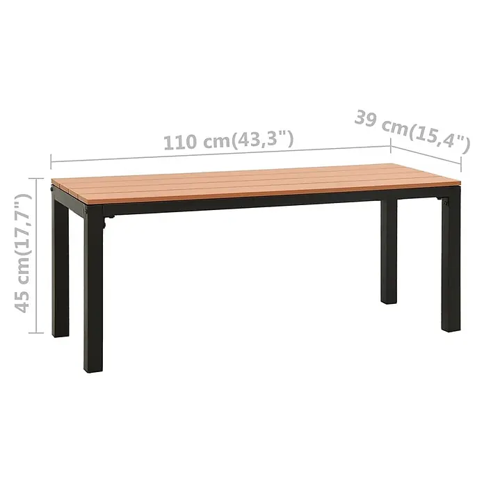 Furnicato Gartenbank WPC - B x T x H: 110 x 39 x 45 cm, Braun und Schwarz - Braune Lattenbank für draußen mit schwarzem Metallgestell, 110 cm L x 39 cm B x 45 cm H.