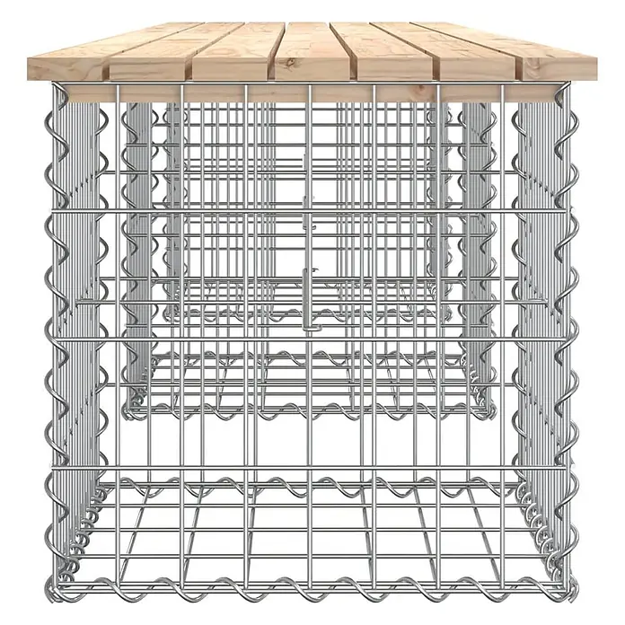 Furnicato Gartenbank Kiefernholz - B x T x H: 203 x 44 x 42 cm, Natürliche Kiefer - Rechteckiger Gabionenkorb aus verzinktem Drahtgeflecht mit Holzplatte, für Landschaftsbau oder Sitzgelegenheiten.