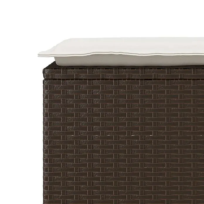 Furnicato Gartenbank PE-Rattan - B x T x H: 110 x 40 x 44 cm, Braun - Dunkelbraune Outdoor-Aufbewahrungsbox im Rattan-Look mit hellem Kissen.