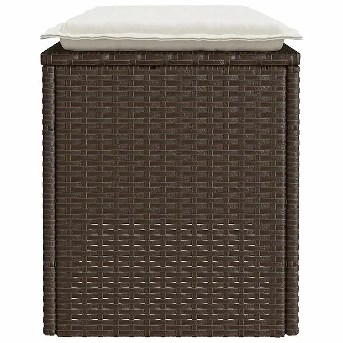 Furnicato Gartenbank PE-Rattan - B x T x H: 110 x 40 x 44 cm, Braun - Braune Rattan-Optik Aufbewahrungsbox mit beigem Kissen, nutzbar als Hocker oder Outdoor-Stauraum.