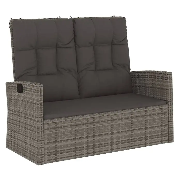 Furnicato Gartenbank - Grau - Zweisitziges graues Rattan-Gartensofa mit dunkelgrauen Kissen.