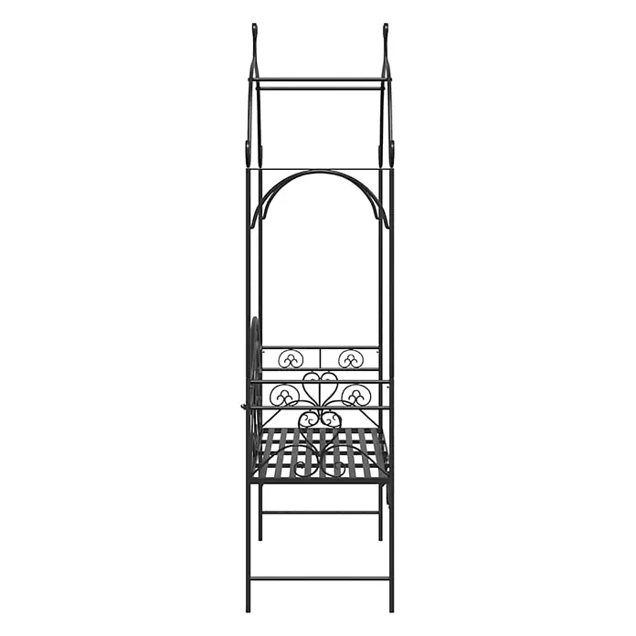 Furnicato Gartenbank Vollstahl - B x T x H: 48 x 121 x 200 cm, Schwarz - Dekorativer schwarzer Metallständer mit Kleiderstange und Lattenrost.