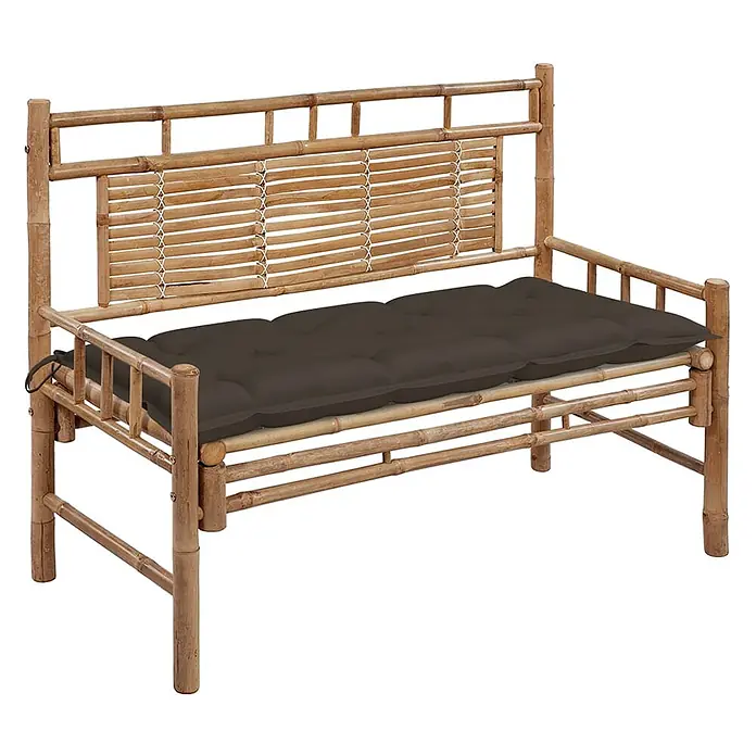 Furnicato Gartenbank Bambus Taupe - B x T x H: 55 x 120 x 90 cm, Taupe - Bambusbank mit dunklem Kissen.