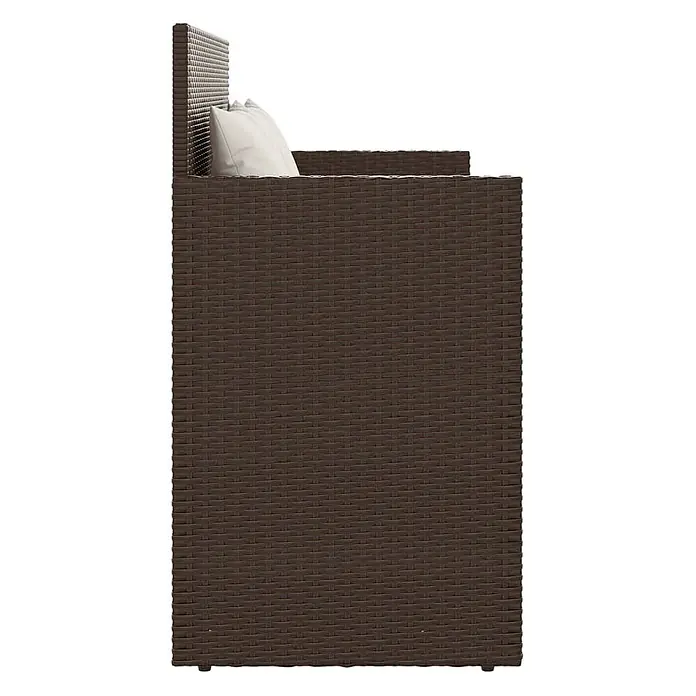 Furnicato Gartenbank - B x T x H: 120 x 50 x 90,5 cm, Braun - Seitenansicht eines dunkelbraunen Rattan-Gartensofas mit weißem Kissen.