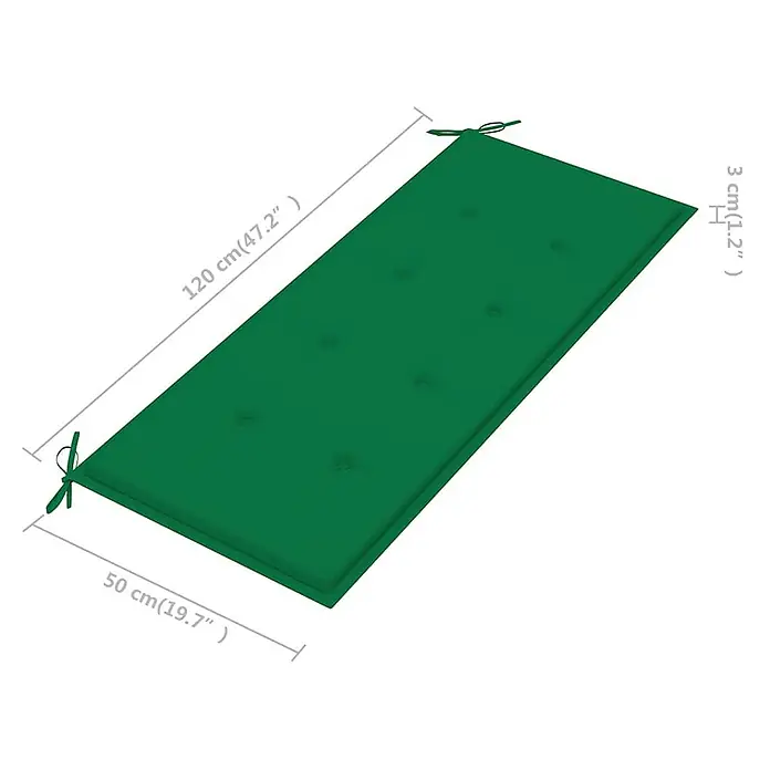 Furnicato Gartenbank Eukalyptusholz geölt - B x T x H: 120 x 60 x 89 cm, Grün - Grünes gestepptes Sitzkissen mit Bändern, 120x50x3 cm.