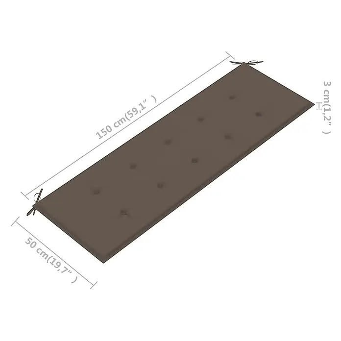 Furnicato Gartenbank Eukalyptusholz geölt - B x T x H: 150 x 60 x 89 cm, Taupe - Braunes rechteckiges getuftetes Kissen mit Bändern, 150x50x3 cm.