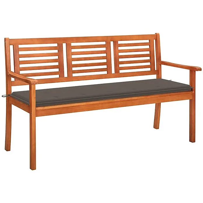 Furnicato Gartenbank Eukalyptusholz geölt - B x T x H: 150 x 60 x 89 cm, Taupe - Braune Holzgartenbank mit einer bequemen dunkelgrauen Sitzauflage.