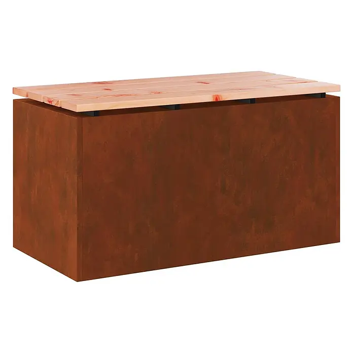 Furnicato Gartenbank Douglasienholz lackiert - B x T x H: 40 x 80 x 43 cm, Wetterfeststahl - Rechteckige rostfarbene Metallbank mit einer Sitzfläche aus Holzlatten.