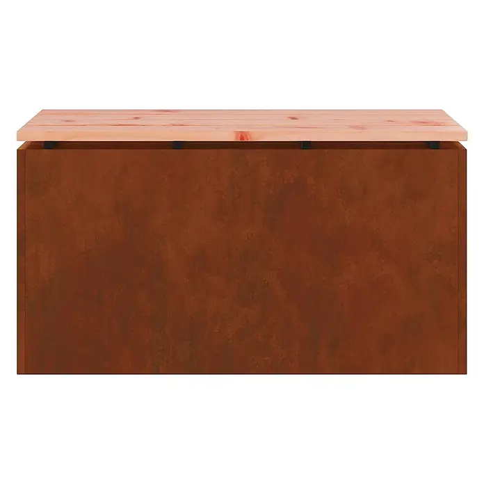 Furnicato Gartenbank Douglasienholz lackiert - B x T x H: 40 x 80 x 43 cm, Wetterfeststahl - Rechteckiger Pflanzkasten aus Rost-Optik Metall mit heller Holzplatte.