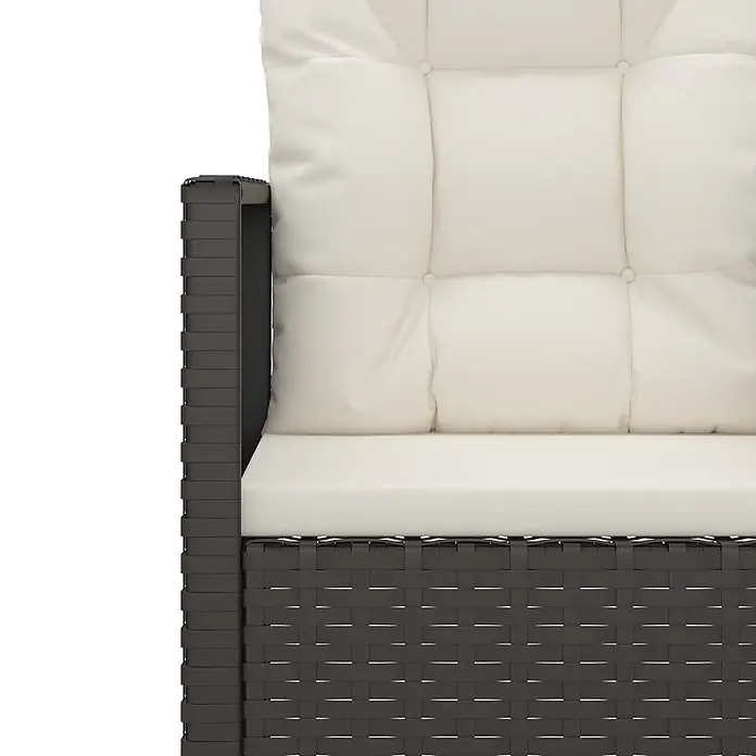Furnicato Gartenbank - B x T x H: 56 x 105 x 75 cm, Schwarz - Dunkelgraue geflochtene Gartenmöbel mit cremefarbenen Sitz- und getufteten Rückenkissen, Armlehne sichtbar.