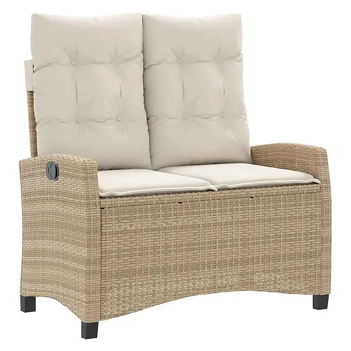 Furnicato Gartenbank PE-Rattan - B x T x H: 105 x 90 x 83 cm, Beige und Creme - Beige Poly-Rattan 2-Sitzer Gartenbank mit cremefarbenen Kissen für bequemes Sitzen.
