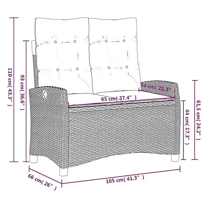 Furnicato Gartenbank - B x T x H: 90 x 90 x 93 cm, Braun und Creme - Rattansofa für den Garten mit hellen Kissen und Maßen.