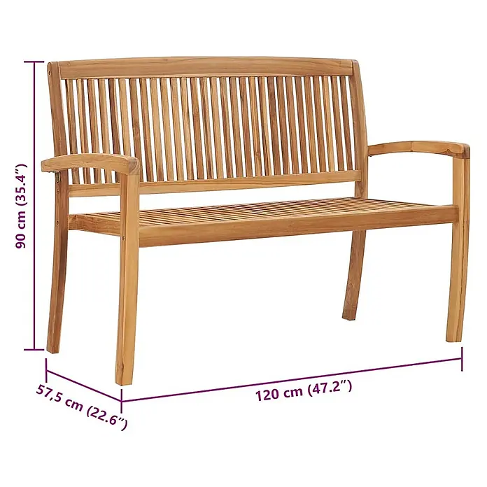Furnicato Gartenbank Teak-Hartholz - B x T x H: 120 x 57,5 x 90 cm, Braun - Gartenbank aus Teakholz mit Lattenrückenlehne und Sitzfläche.