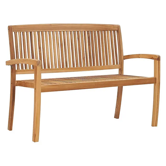 Furnicato Gartenbank Teak-Hartholz - B x T x H: 120 x 57,5 x 90 cm, Braun - Naturfarbene Gartenbank aus Holzlatten mit Armlehnen.