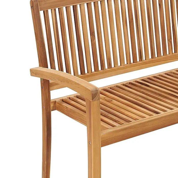 Furnicato Gartenbank Teak-Hartholz - B x T x H: 120 x 57,5 x 90 cm, Braun - Gartenbank aus Teakholz mit Lattenrückenlehne und Sitzfläche, geschwungenen Armlehnen und natürlichem Hellbraunton.
