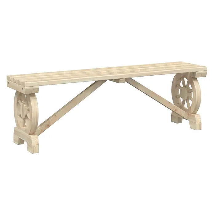 Furnicato Gartenbank Tannen-Massivholz - B x T x H: 115 x 28 x 39,5 cm, Braun - Helle Holzbank mit dekorativen Rad-förmigen Stützen.