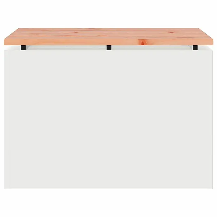 Furnicato Gartenbank Douglasienholz lackiert - B x T x H: 40 x 60 x 43 cm, Weiß - Weißer Lagerschrank mit einer natürlichen Kiefernholzplatte und schwarzen Stützfüßen.