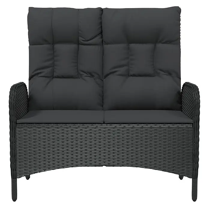 Furnicato Gartenbank - Schwarz - Dunkelgraues 2-Sitzer Poly-Rattan Gartensofa mit passenden Kissen.