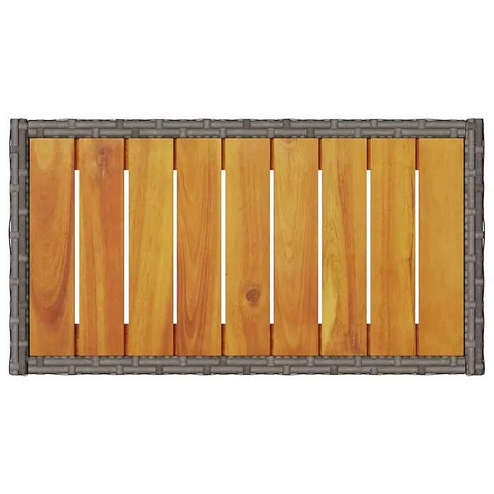 Furnicato Gartenbank - B x T x H: 90 x 54 x 85 cm, Grau - Rechteckige Tischplatte mit Holzlatten und dunkelgrauem Rattan-Rahmen, ideal für den Außenbereich.
