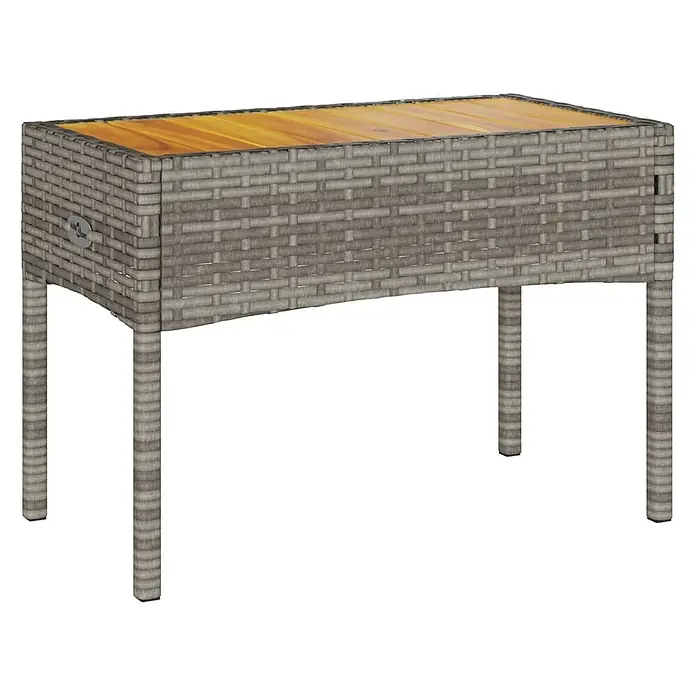 Furnicato Gartenbank - B x T x H: 90 x 54 x 85 cm, Grau - Graues Rattan-Optik Hochbeet mit heller Holzplatte.