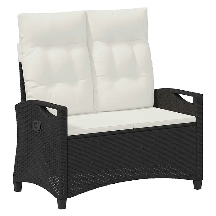 Furnicato Gartenbank pulverbeschichtet Creme - B x T x H: 60 x 105 x 112 cm, Schwarz und Creme - Zweisitziges schwarzes Polyrattan Gartensofa mit dicken weißen Kissen.