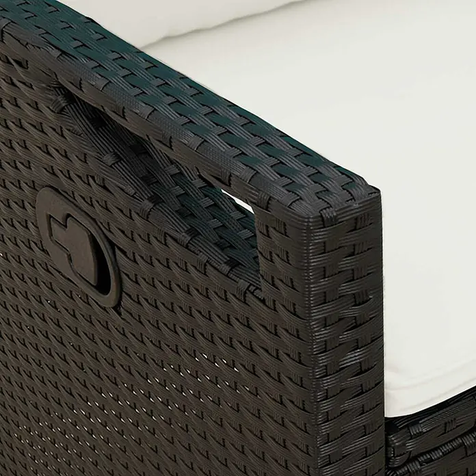 Furnicato Gartenbank pulverbeschichtet Creme - B x T x H: 60 x 105 x 112 cm, Schwarz und Creme - Armlehne aus dunkelbraunem geflochtenem Polyrattan-Gartenmöbel mit weißem Kissen und Seitenmechanismus.