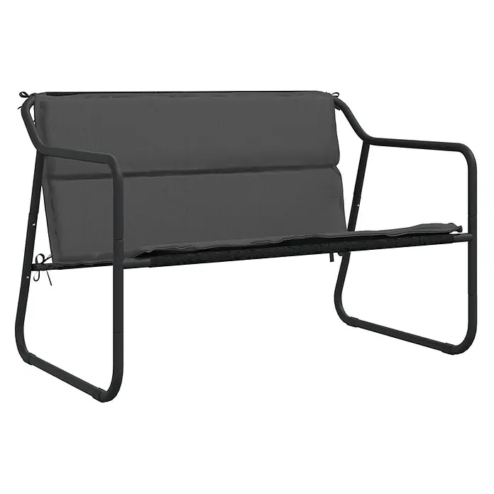 Furnicato Gartenbank Texteline Anthrazit - B x T x H: 110 x 70 x 74 cm, Anthrazit - Dunkelgraue Zweisitzer-Gartenbank mit schwarzem Metallgestell und weichen Polstern.