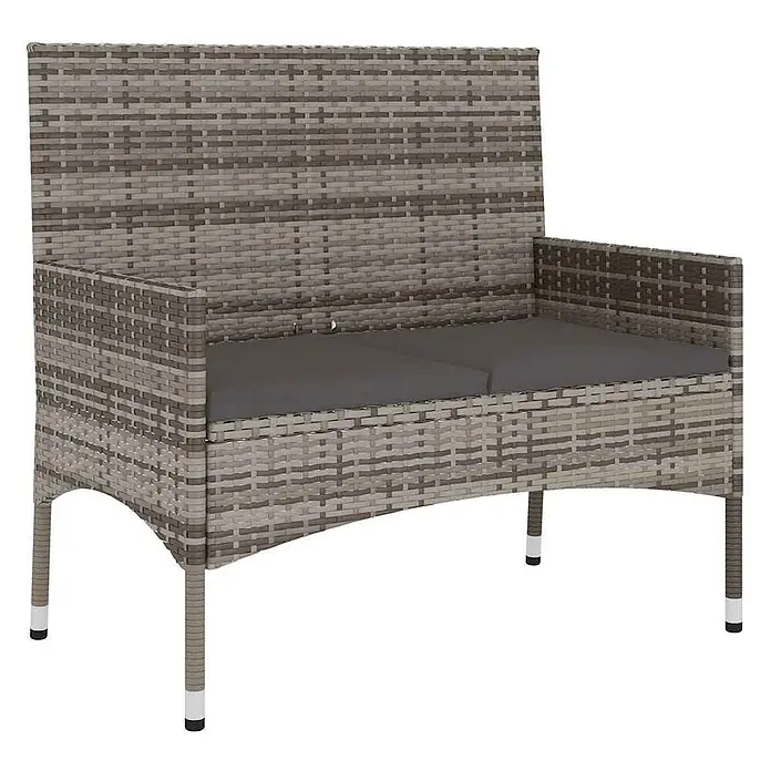 Furnicato Gartenbank PE-Rattan - B x T x H: 90 x 51 x 85 cm, Grau - Zweisitzer-Gartenbank aus grauem Polyrattan mit dunkelgrauen Kissen.