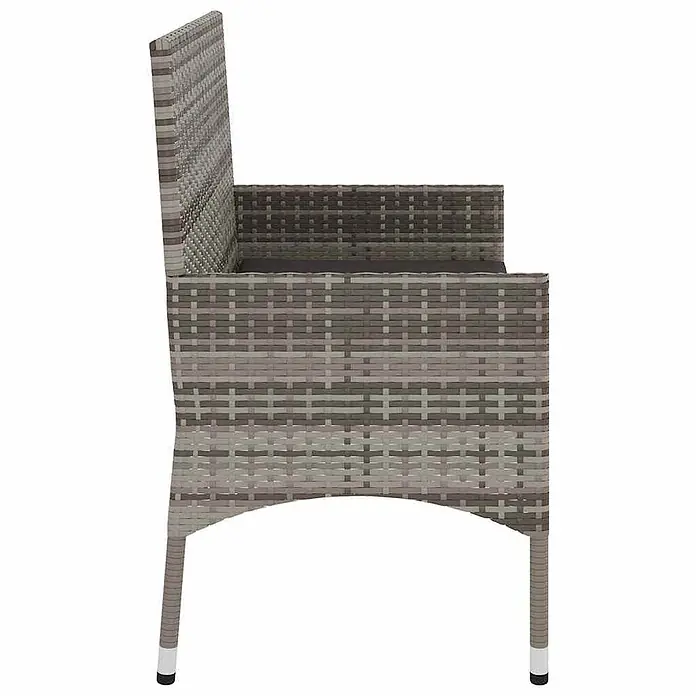 Furnicato Gartenbank PE-Rattan - B x T x H: 90 x 51 x 85 cm, Grau - Seitenansicht eines grau-braunen Polyrattan-Sessels mit dunklem Kissen für den Außenbereich.