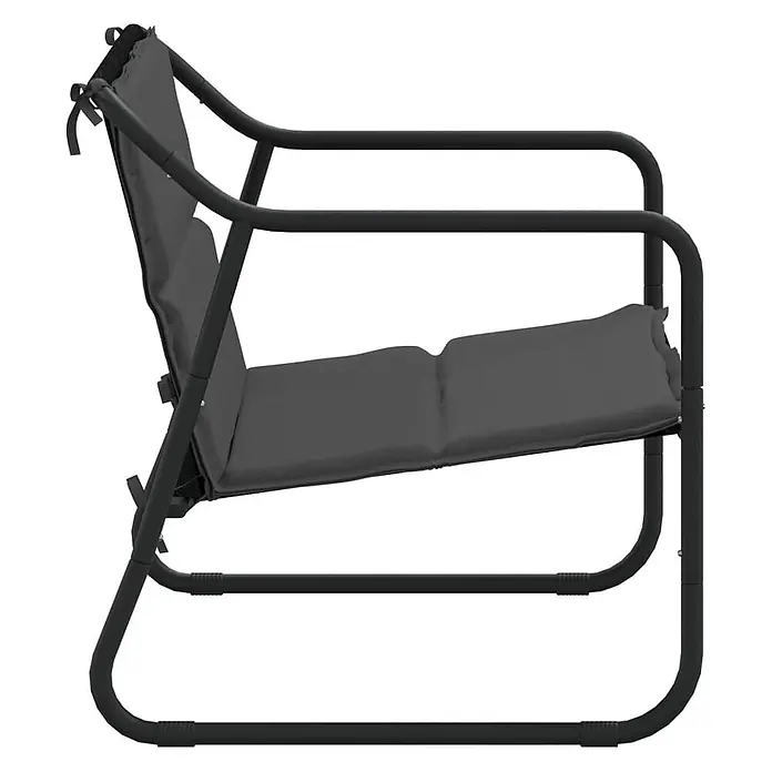 Furnicato Gartenbank Texteline Anthrazit - B x T x H: 110 x 70 x 74 cm, Anthrazit - Seitenansicht eines dunkelgrauen Metall-Gartenstuhls mit passenden Kissen.