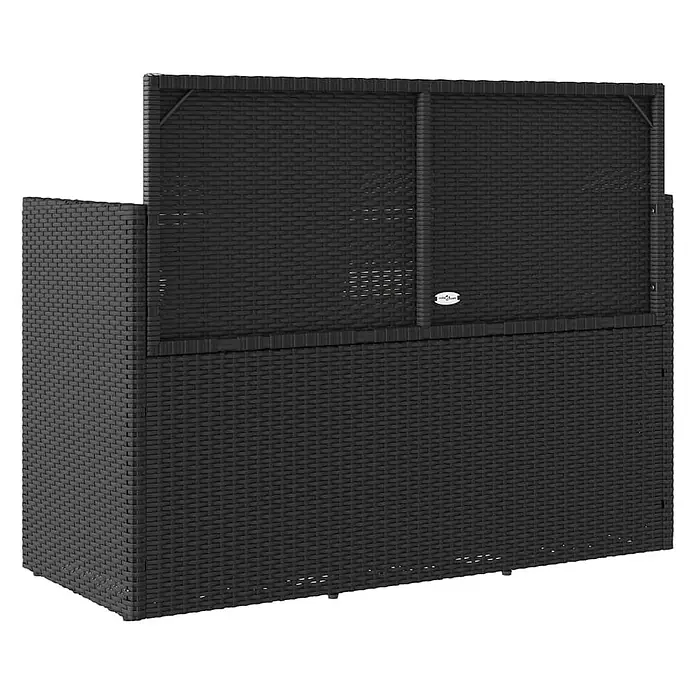 Furnicato Gartenbank - B x T x H: 50 x 50 x 90,5 cm, Schwarz und Creme - Schwarze Rattan-Optik Aufbewahrungsbox mit teilweise geöffnetem Deckel.
