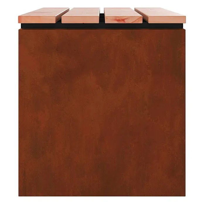 Furnicato Gartenbank - B x T x H: 40 x 40 x 43 cm, Wetterfeststahl - Pflanzkübel aus Cortenstahl mit Lattenrost aus Naturholz und schwarzem Rahmen.
