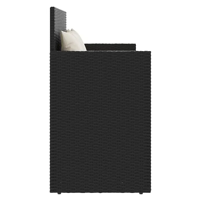 Furnicato Gartenbank - B x T x H: 50 x 50 x 90,5 cm, Schwarz und Creme - Seitenansicht eines schwarzen Loungesessels aus synthetischem Rattan mit hellem Kissen.