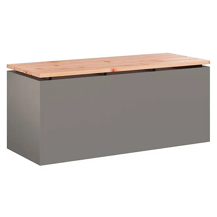 Furnicato Gartenbank - B x T x H: 40 x 40 x 43 cm, Wetterfeststahl - Graue Aufbewahrungsbank mit natürlichem Holzlamellendeckel.