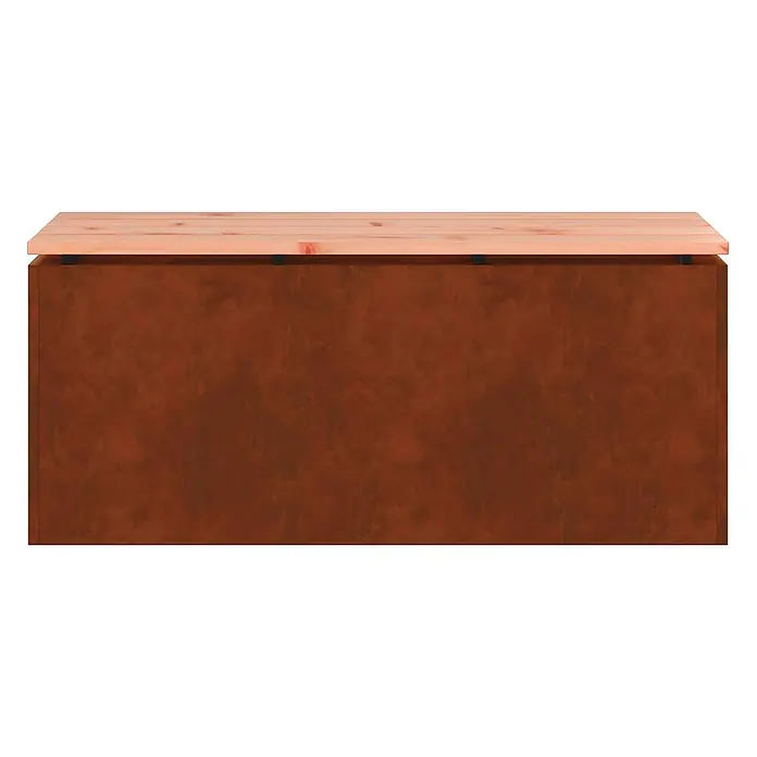Furnicato Gartenbank - B x T x H: 40 x 40 x 43 cm, Wetterfeststahl - Rechteckige Aufbewahrungsbox mit heller Holzplatte und rustikalem, rotbraunem Metall-Look-Korpus.