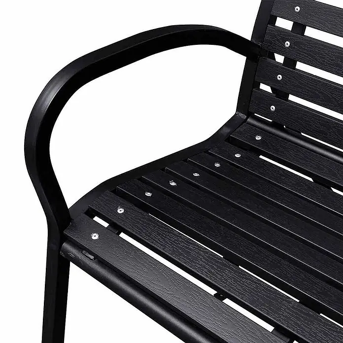 Furnicato Gartenbank WPC lackiert - B x T x H: 60,5 x 125 x 80,5 cm, Schwarz - Schwarze Gartenbank mit strukturierten schwarzen Verbundstofflatten und robusten schwarzen Metallarmlehnen.