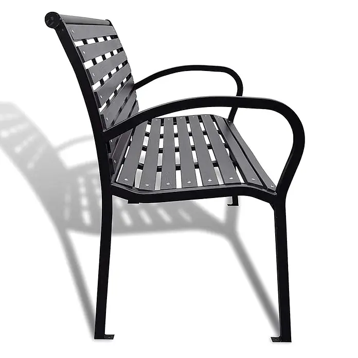 Furnicato Gartenbank WPC lackiert - B x T x H: 60,5 x 125 x 80,5 cm, Schwarz - Schwarze Lattenbank aus Metall für den Außenbereich mit Armlehnen.