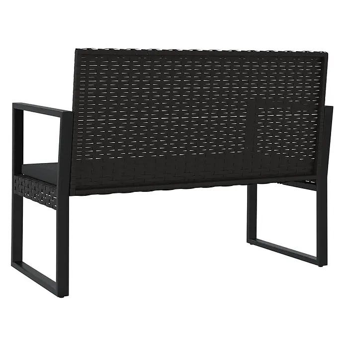 Furnicato Gartenbank PE-Rattan - B x T x H: 106 x 57 x 74,5 cm, Schwarz - Schwarze, geflochtene Gartenbank mit schwarzem Metallgestell, Rückansicht.