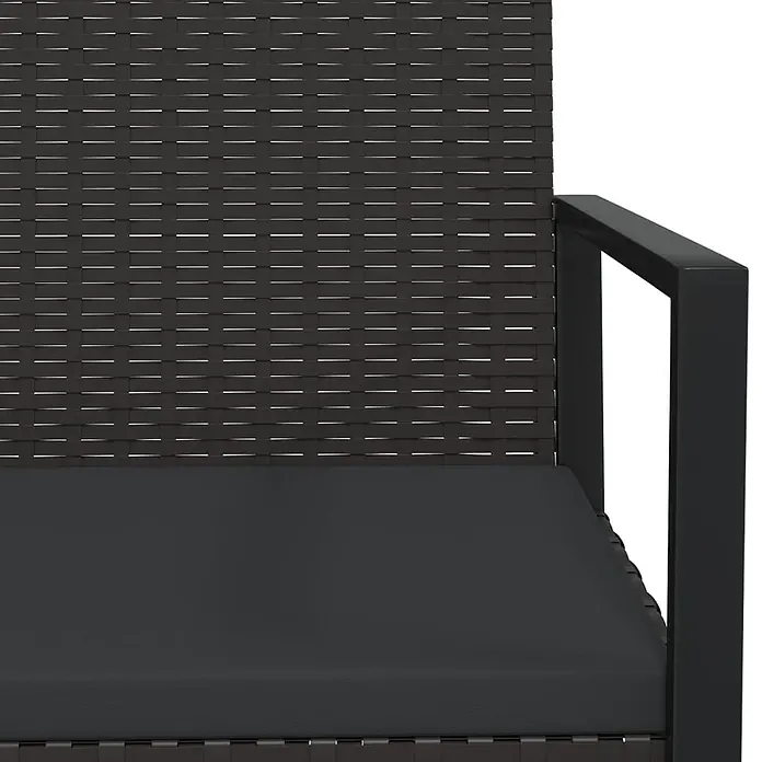 Furnicato Gartenbank PE-Rattan - B x T x H: 106 x 57 x 74,5 cm, Schwarz - Dunkelbraunes Polyrattan-Gartensitzmöbel mit dunkelgrauem Kissen und schwarzer Metallarmlehne.